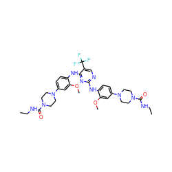 CCNC(=O)N1CCN(c2ccc(Nc3ncc(C(F)(F)F)c(Nc4ccc(N5CCN(C(=O)NCC)CC5)cc4OC)n3)c(OC)c2)CC1 ZINC001772620298