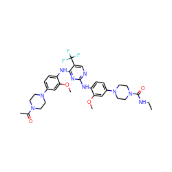 CCNC(=O)N1CCN(c2ccc(Nc3ncc(C(F)(F)F)c(Nc4ccc(N5CCN(C(C)=O)CC5)cc4OC)n3)c(OC)c2)CC1 ZINC001772610534