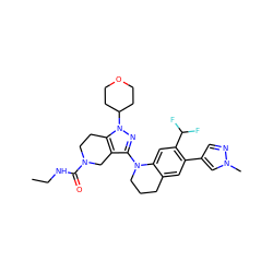 CCNC(=O)N1CCc2c(c(N3CCCc4cc(-c5cnn(C)c5)c(C(F)F)cc43)nn2C2CCOCC2)C1 ZINC001772626799