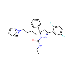 CCNC(=O)N1N=C(c2cc(F)ccc2F)C[C@]1(CCCCN1C[C@H]2C=C[C@H]1C2)c1ccccc1 ZINC000100407893