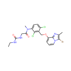 CCNC(=O)NCC(=O)N(C)c1ccc(Cl)c(COc2cccn3c(Br)c(C)nc23)c1Cl ZINC000001544686