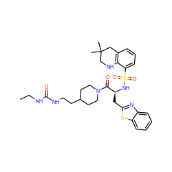 CCNC(=O)NCCC1CCN(C(=O)[C@H](Cc2nc3ccccc3s2)NS(=O)(=O)c2cccc3c2NCC(C)(C)C3)CC1 ZINC000028761897