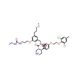 CCNC(=O)NCCCOc1cc(CCCOC)cc(CN(C(=O)[C@H]2CNCC[C@@H]2c2ccc(OCCOc3c(Cl)cc(C)cc3Cl)cc2)C2CC2)c1 ZINC000095548053