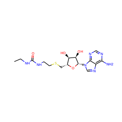 CCNC(=O)NCCSC[C@H]1O[C@@H](n2cnc3c(N)ncnc32)[C@H](O)[C@@H]1O ZINC000473112262