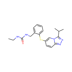 CCNC(=O)NCc1ccccc1Sc1ccc2nnc(C(C)C)n2c1 ZINC000003986364