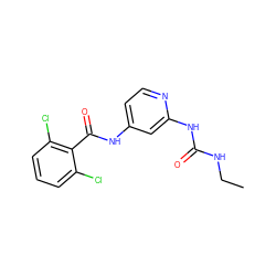 CCNC(=O)Nc1cc(NC(=O)c2c(Cl)cccc2Cl)ccn1 ZINC000096282832