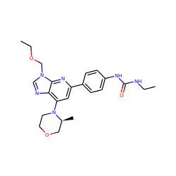 CCNC(=O)Nc1ccc(-c2cc(N3CCOC[C@@H]3C)c3ncn(COCC)c3n2)cc1 ZINC001772599863