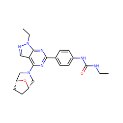 CCNC(=O)Nc1ccc(-c2nc(N3C[C@@H]4CC[C@H](C3)O4)c3cnn(CC)c3n2)cc1 ZINC000045314989