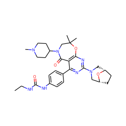 CCNC(=O)Nc1ccc(-c2nc(N3C[C@@H]4CC[C@H](C3)O4)nc3c2C(=O)N(C2CCN(C)CC2)CC(C)(C)O3)cc1 ZINC000225319899