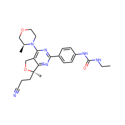 CCNC(=O)Nc1ccc(-c2nc(N3CCOC[C@@H]3C)c3c(n2)[C@@](C)(CCC#N)OC3)cc1 ZINC000071330147