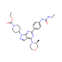 CCNC(=O)Nc1ccc(-c2nc(N3CCOC[C@@H]3C)c3cnn(C4CCN(C(=O)OCC)CC4)c3n2)cc1 ZINC000049694646