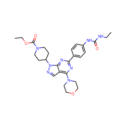 CCNC(=O)Nc1ccc(-c2nc(N3CCOCC3)c3cnn(C4CCN(C(=O)OCC)CC4)c3n2)cc1 ZINC000045301701