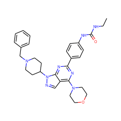 CCNC(=O)Nc1ccc(-c2nc(N3CCOCC3)c3cnn(C4CCN(Cc5ccccc5)CC4)c3n2)cc1 ZINC000049784059