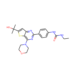 CCNC(=O)Nc1ccc(-c2nc(N3CCOCC3)c3sc(C(C)(C)O)cc3n2)cc1 ZINC000071318334