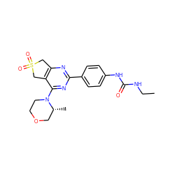 CCNC(=O)Nc1ccc(-c2nc3c(c(N4CCOC[C@H]4C)n2)CS(=O)(=O)C3)cc1 ZINC000084713370