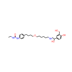 CCNC(=O)Nc1ccc(CCCCOCCCCCCNC[C@H](O)c2ccc(O)c(CO)c2)cc1 ZINC000072106716