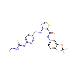 CCNC(=O)Nc1ccc(CNc2ncsc2C(=O)Nc2ccc3c(c2)OC(F)(F)O3)cn1 ZINC000028951852