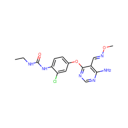 CCNC(=O)Nc1ccc(Oc2ncnc(N)c2/C=N/OC)cc1Cl ZINC000066080466