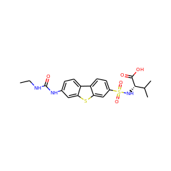 CCNC(=O)Nc1ccc2c(c1)sc1cc(S(=O)(=O)N[C@H](C(=O)O)C(C)C)ccc12 ZINC000043059734