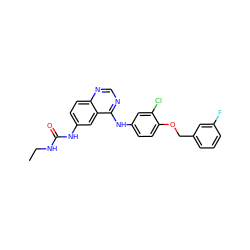 CCNC(=O)Nc1ccc2ncnc(Nc3ccc(OCc4cccc(F)c4)c(Cl)c3)c2c1 ZINC000473151855