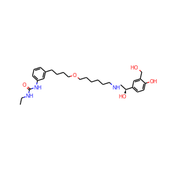 CCNC(=O)Nc1cccc(CCCCOCCCCCCNC[C@H](O)c2ccc(O)c(CO)c2)c1 ZINC000072105434