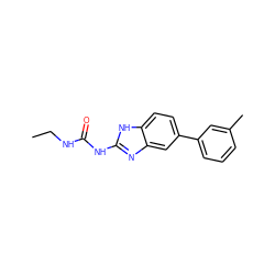 CCNC(=O)Nc1nc2cc(-c3cccc(C)c3)ccc2[nH]1 ZINC000095604755