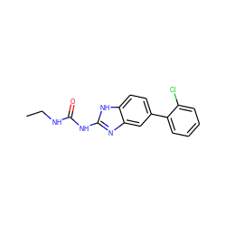 CCNC(=O)Nc1nc2cc(-c3ccccc3Cl)ccc2[nH]1 ZINC000095604180