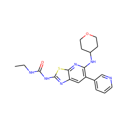 CCNC(=O)Nc1nc2cc(-c3cccnc3)c(NC3CCOCC3)nc2s1 ZINC000169340103