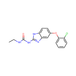 CCNC(=O)Nc1nc2cc(Oc3ccccc3Cl)ccc2[nH]1 ZINC000095601842