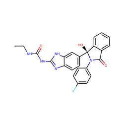 CCNC(=O)Nc1nc2ccc([C@]3(O)c4ccccc4C(=O)N3c3ccc(F)cc3)cc2[nH]1 ZINC000116256200