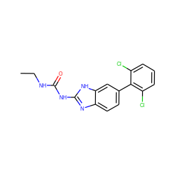 CCNC(=O)Nc1nc2ccc(-c3c(Cl)cccc3Cl)cc2[nH]1 ZINC000095603665