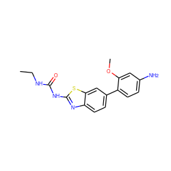 CCNC(=O)Nc1nc2ccc(-c3ccc(N)cc3OC)cc2s1 ZINC000095605550