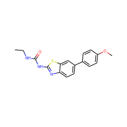 CCNC(=O)Nc1nc2ccc(-c3ccc(OC)cc3)cc2s1 ZINC000095602143