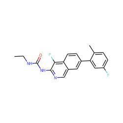 CCNC(=O)Nc1ncc2cc(-c3cc(F)ccc3C)ccc2c1F ZINC000169699989