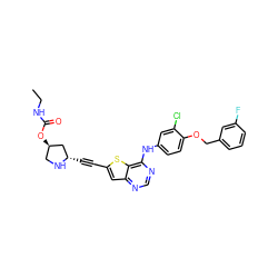 CCNC(=O)O[C@@H]1CN[C@@H](C#Cc2cc3ncnc(Nc4ccc(OCc5cccc(F)c5)c(Cl)c4)c3s2)C1 ZINC000044387299