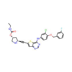 CCNC(=O)O[C@H]1CN[C@H](C#Cc2cc3ncnc(Nc4ccc(OCc5cccc(F)c5)c(Cl)c4)c3s2)C1 ZINC000042806617