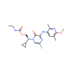 CCNC(=O)OC[C@H](C1CC1)n1cc(Cl)nc(Nc2cc(C)c(OC)nc2C)c1=O ZINC000117119029