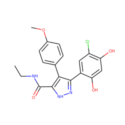 CCNC(=O)c1[nH]nc(-c2cc(Cl)c(O)cc2O)c1-c1ccc(OC)cc1 ZINC000004617893