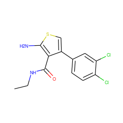 CCNC(=O)c1c(-c2ccc(Cl)c(Cl)c2)csc1N ZINC000103788198