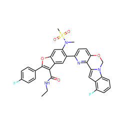 CCNC(=O)c1c(-c2ccc(F)cc2)oc2cc(N(C)S(C)(=O)=O)c(-c3ccc4c(n3)-c3cc5c(F)cccc5n3CO4)cc12 ZINC000218305940