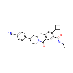 CCNC(=O)c1cc(C(=O)N2CCC(c3ccc(C#N)cc3)CC2)c(C)cc1C1CCC1 ZINC000150237194