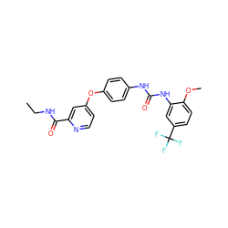 CCNC(=O)c1cc(Oc2ccc(NC(=O)Nc3cc(C(F)(F)F)ccc3OC)cc2)ccn1 ZINC000013589534