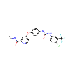 CCNC(=O)c1cc(Oc2ccc(NC(=O)Nc3ccc(Cl)c(C(F)(F)F)c3)cc2)ccn1 ZINC000013589528