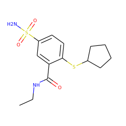 CCNC(=O)c1cc(S(N)(=O)=O)ccc1SC1CCCC1 ZINC000049784980