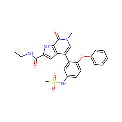 CCNC(=O)c1cc2c(-c3cc(NS(C)(=O)=O)ccc3Oc3ccccc3)cn(C)c(=O)c2[nH]1 ZINC000146486112