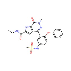 CCNC(=O)c1cc2c(-c3cc(NS(C)(=O)=O)ccc3Oc3ccccc3)nn(C)c(=O)c2[nH]1 ZINC000146770435