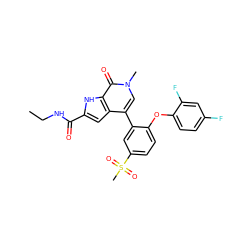 CCNC(=O)c1cc2c(-c3cc(S(C)(=O)=O)ccc3Oc3ccc(F)cc3F)cn(C)c(=O)c2[nH]1 ZINC000146766641