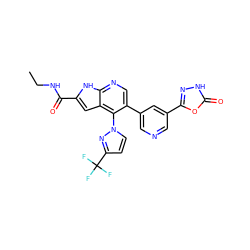 CCNC(=O)c1cc2c(-n3ccc(C(F)(F)F)n3)c(-c3cncc(-c4n[nH]c(=O)o4)c3)cnc2[nH]1 ZINC000084687920