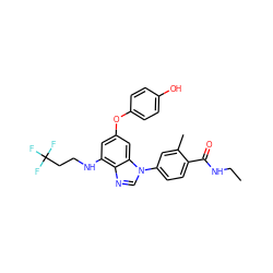 CCNC(=O)c1ccc(-n2cnc3c(NCCC(F)(F)F)cc(Oc4ccc(O)cc4)cc32)cc1C ZINC000203532430