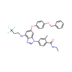 CCNC(=O)c1ccc(-n2cnc3c(NCCC(F)(F)F)cc(Oc4ccc(OCc5ccccc5)cc4)cc32)cc1C ZINC000147627512